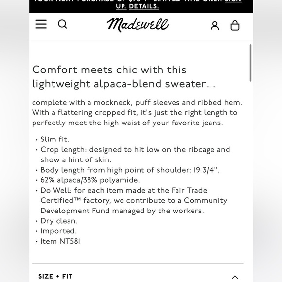 New - Madewell Alpaca-Blend Mockneck Puff Sleeve Sweater - Picture 6 of 7